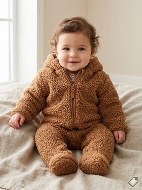 wonder nation Plush Sherpa Footed One-Piece - Brown